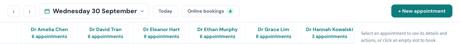 The calendar's Online bookings button shows how many requests are waiting.